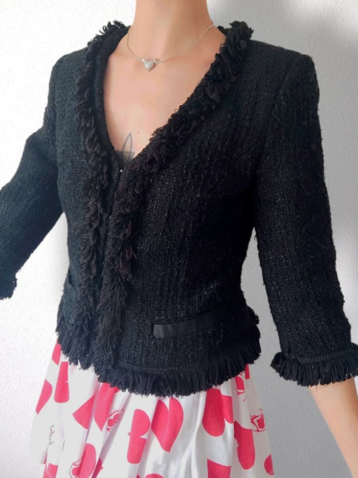 Veste blazer tweed froufrou noir fil argent laine Vintage / Apart - 34/XS ร 36/S