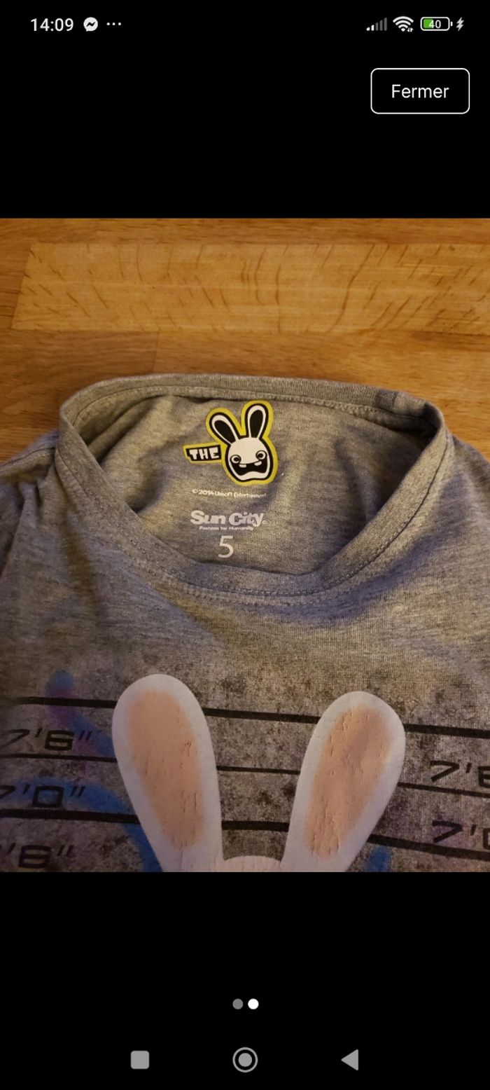Tee shirt manches longues lapin crétin sun city 5 ans - photo numéro 2