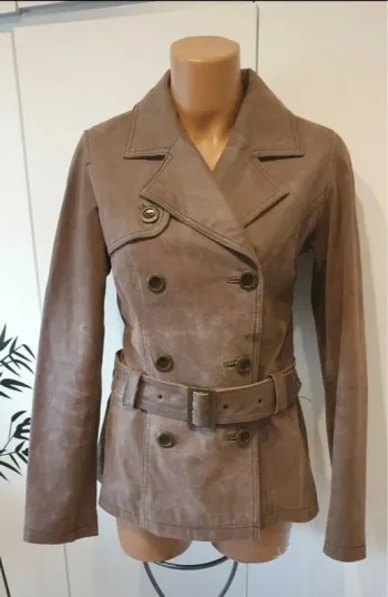 Belle veste marron/beige en croûte de cuir épais mim 40