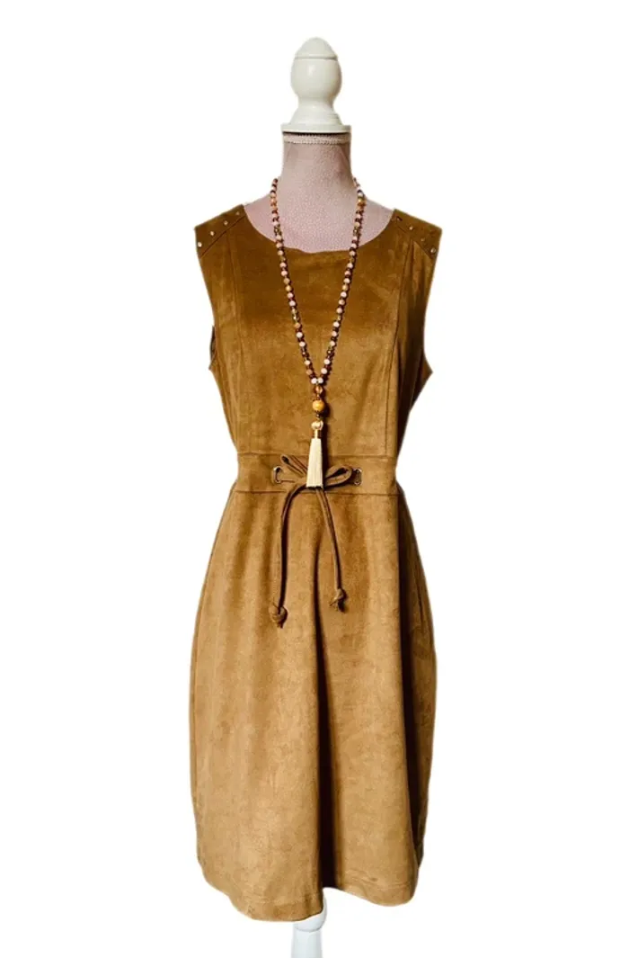 💐🍁Robe bohème chic automnale camel imitation daim 38/40 autumnal natural suede dress🍁💐 - photo numéro 3