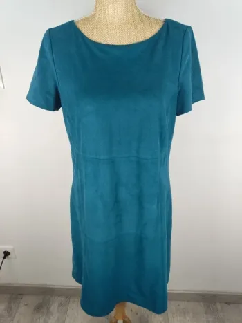 Robe mi-longue manches courtes suédine bleu canard taille 42 Esprit