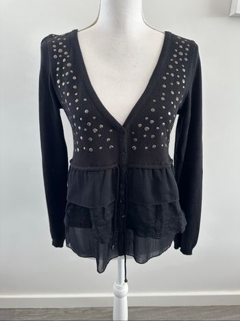 Cardigan blouse noir et argenté clous mesh dentelle Morgan T38 M