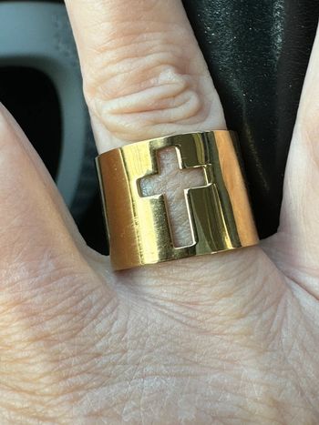 Bague mile Mila  large réglable acier inoxydable or croix