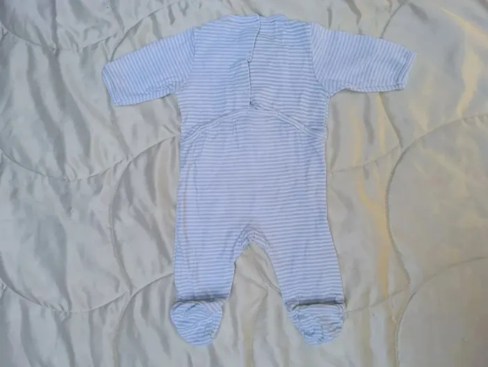 Pyjama manches longues rayé blanc et gris poisson 3 mois Vertbaudet - photo numéro 3