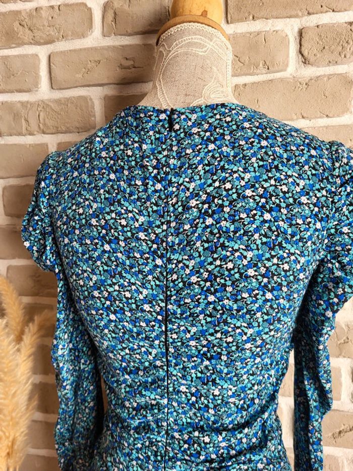 Robe bleue fleurie Zara fronces et manches ballon - photo numéro 10