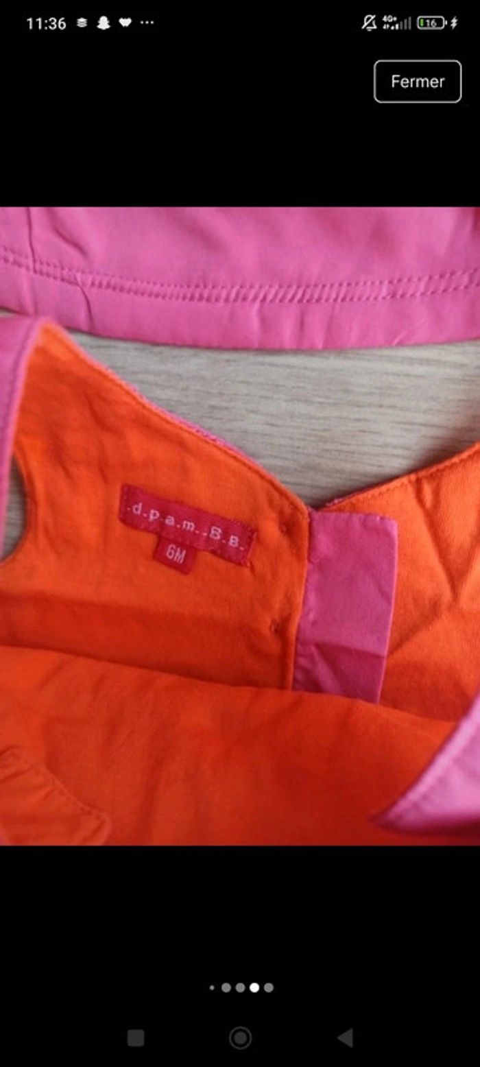 Ensemble tenue bébé 6 mois rose et orange veste/gilet rose robe rose body a rayures collant - photo numéro 7