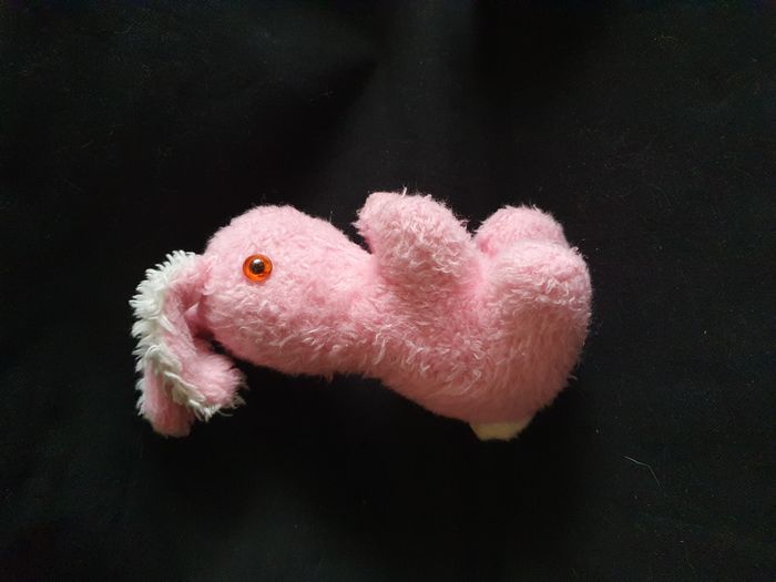 Ancienne Peluche lapin rose et blanc Hauteur 27 cm