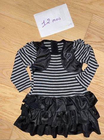 Robe rayée noir & grise + boléro – 12 mois