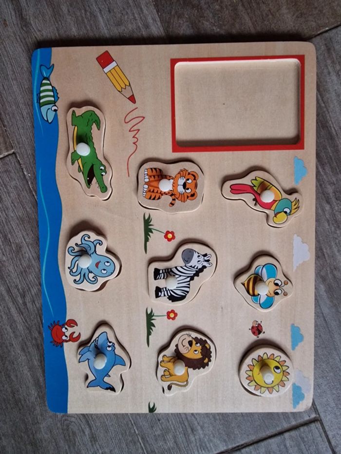 Puzzle tampon animaux bois