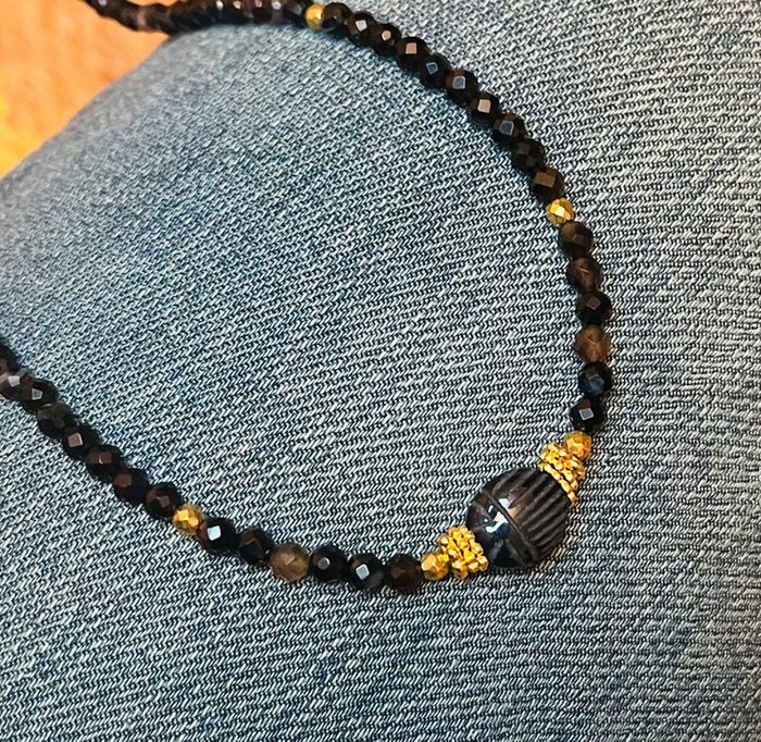 Collier amulette scarabée Onyx et Agate noirs - photo numéro 2