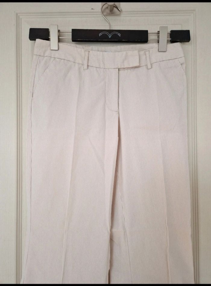 Pantalon à jambe large rayer blanc et beige femme mim taille M/38 - photo numéro 2