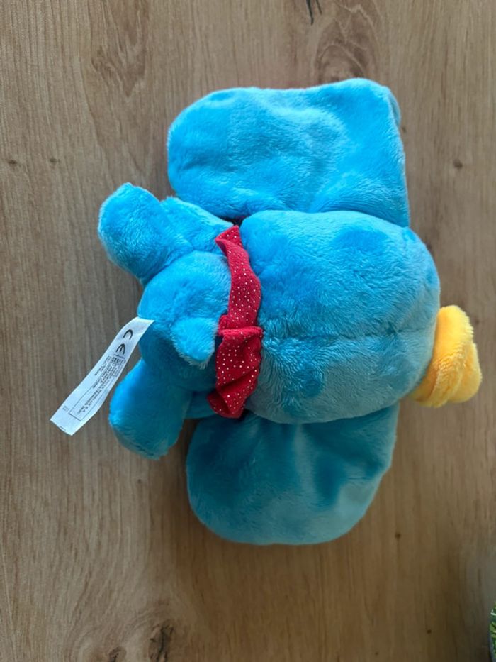 Doudou éléphant Dumbo bleu rose col rouge nicotoy simba toys - photo numéro 3