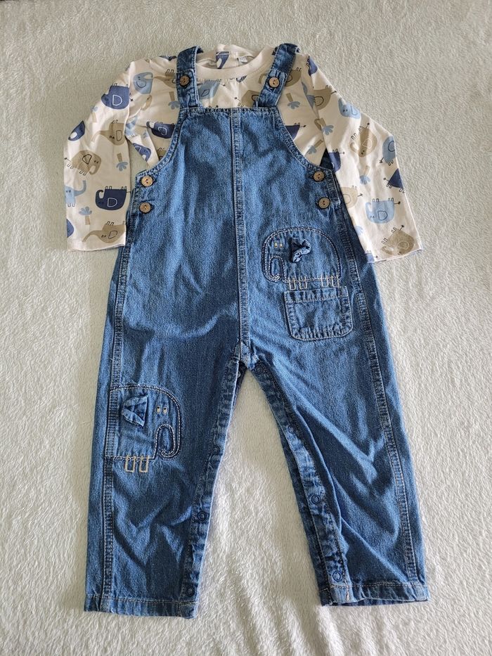 Ensemble salopette +tee-shirt éléphant 23 mois