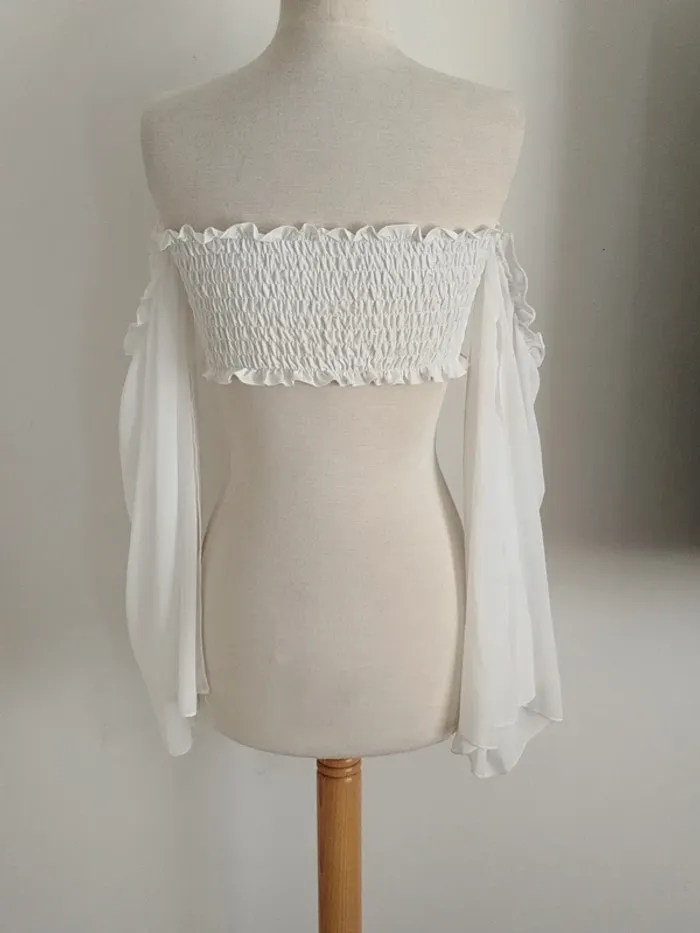 Magnifique haut bandeau blanc avec manches fendues en voile Shein taille 38 - photo numéro 2