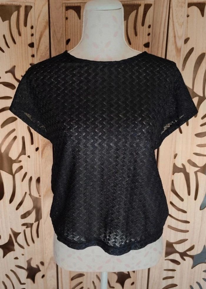 Blouse noire ajourée L/40 - Nouette dos & taille entrelacée Shein - photo numéro 2