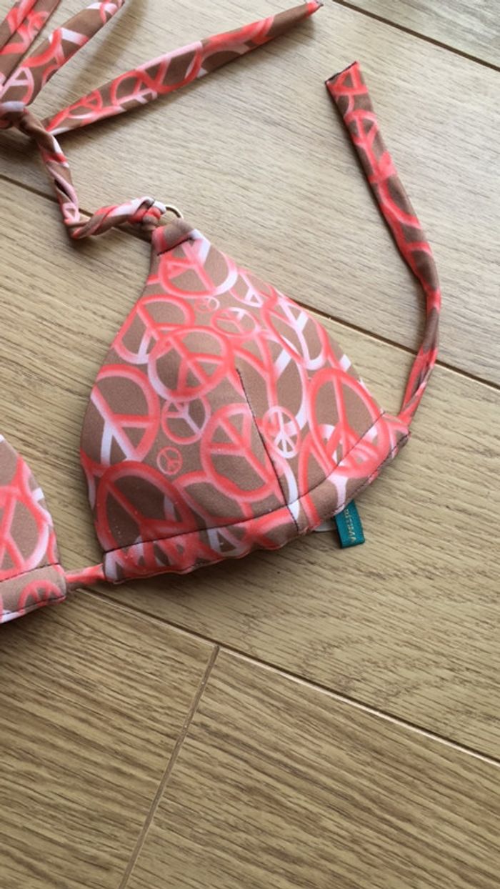 Haut de maillot motifs peace beige et rose taille M - photo numéro 3