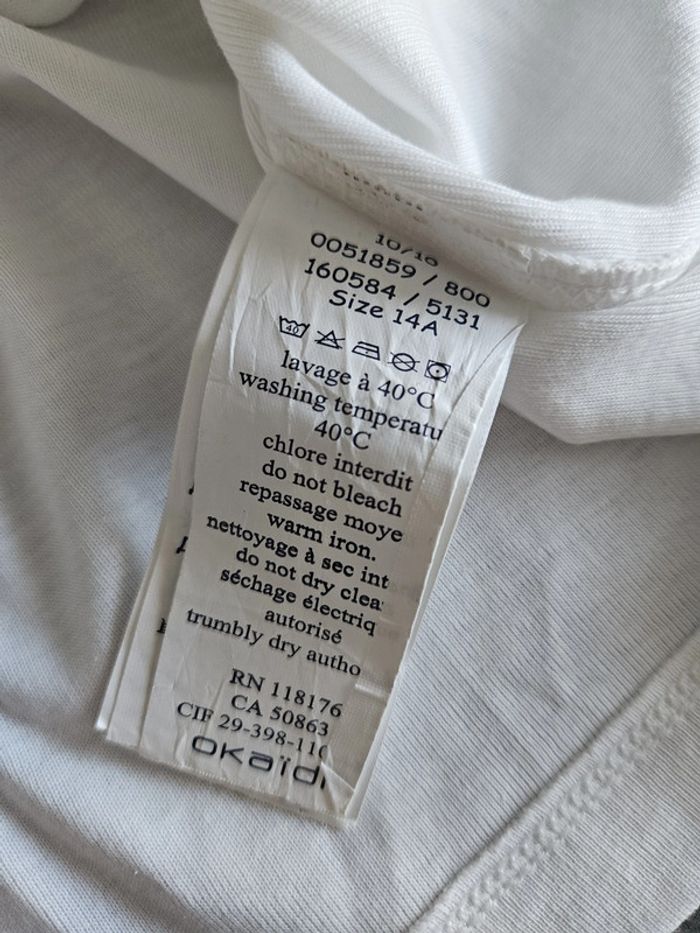 T-shirt à manches longues slim unisexe - Taille 14 ans (162cm) - Okaidi (NEUF étiquetté) - Blanc uni - photo numéro 4
