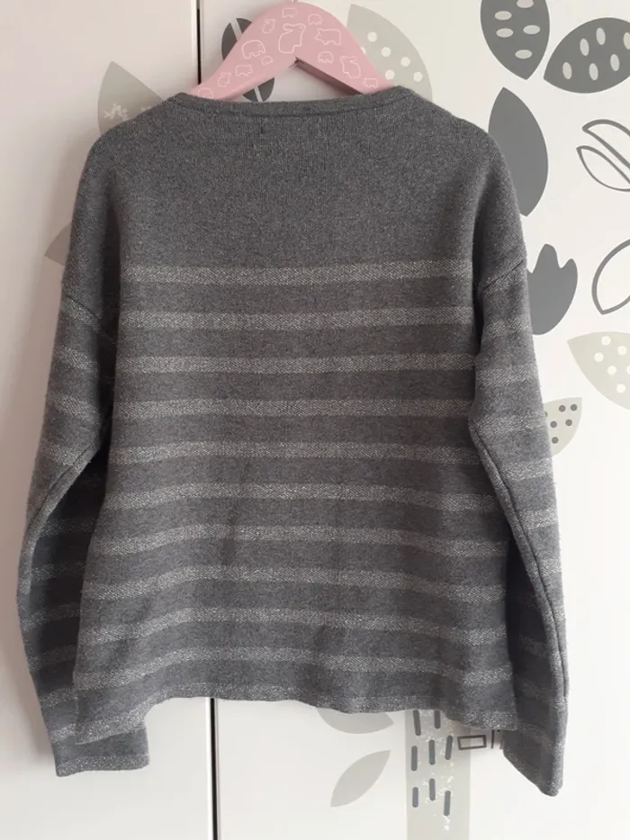 Pull gris rayures argentées - photo numéro 3