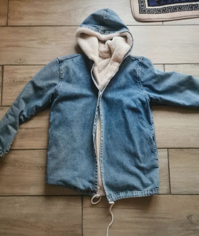 Veste en jean coton avec fourrure - photo numéro 2