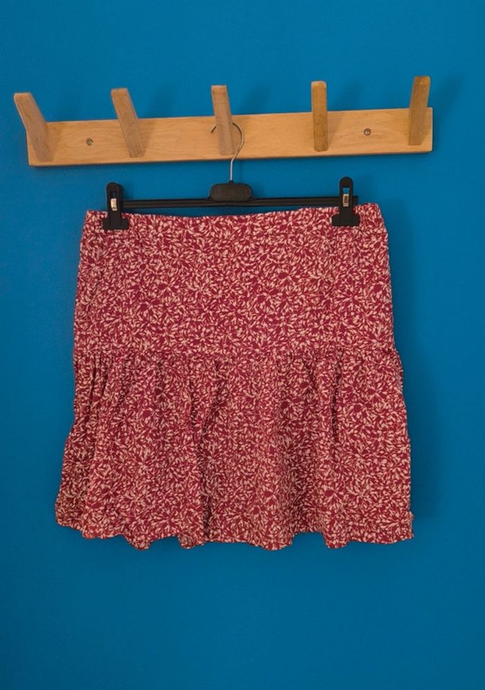 Jupe fleurie fluide doublée Promod Rouge Foncé - Taille 44