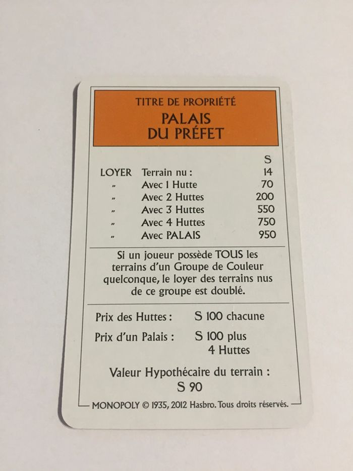 Carte Palais du préfet pièce détachée jeu de société Monopoly le tour de Gaule d'Astérix Hasbro #A53