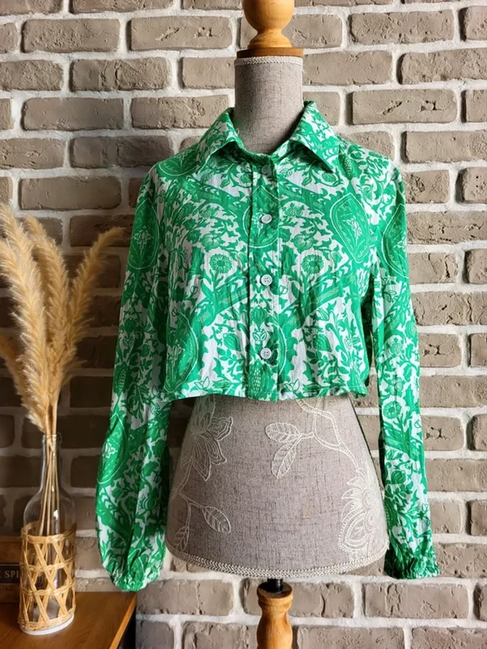Chemise courte imprimé bohème vert Zara