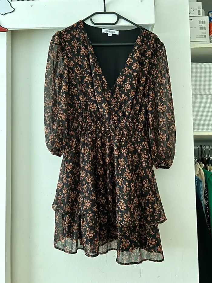 Robe à fleurs noire et beige - Mimi Chica - photo numéro 4