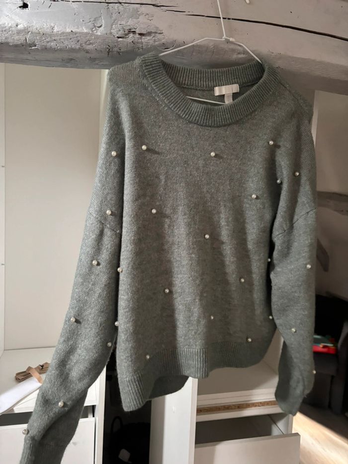 Pull femme vert clair perlé