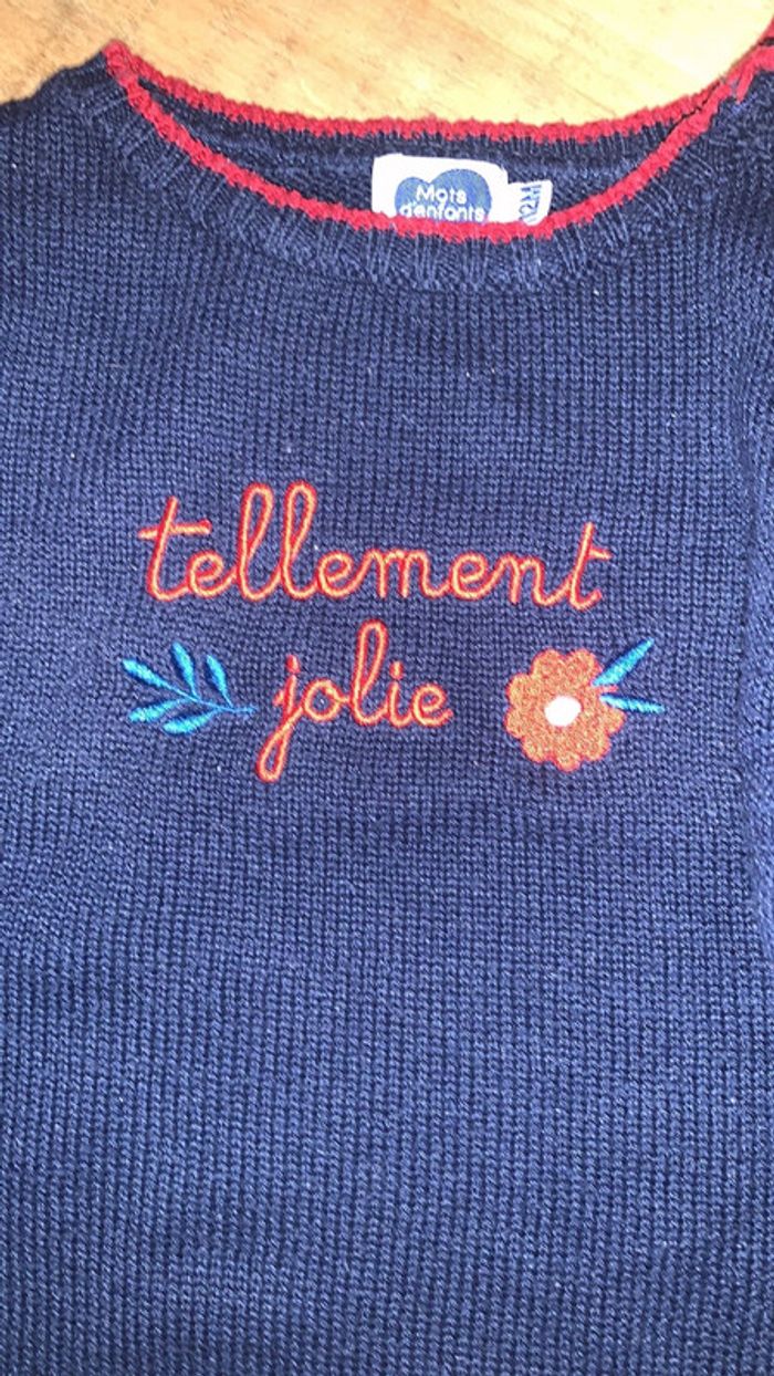 Pull mi-saison mots d’enfant taille 12 mois en très bon état - photo numéro 2