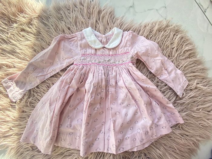 Superbe robe à smock creatrice 6 mois fille chat fleurs liberty - photo numéro 2