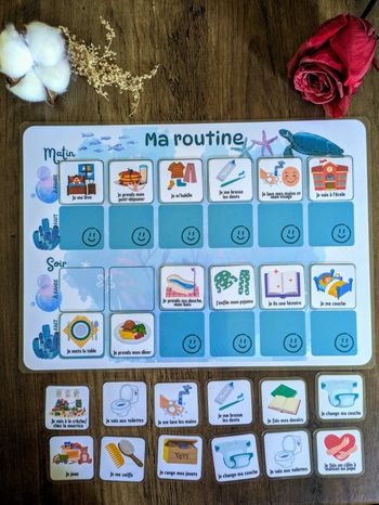 Tableau de routine Enfant animaux de la mer tortue – Tableau Visuel Matin Soir