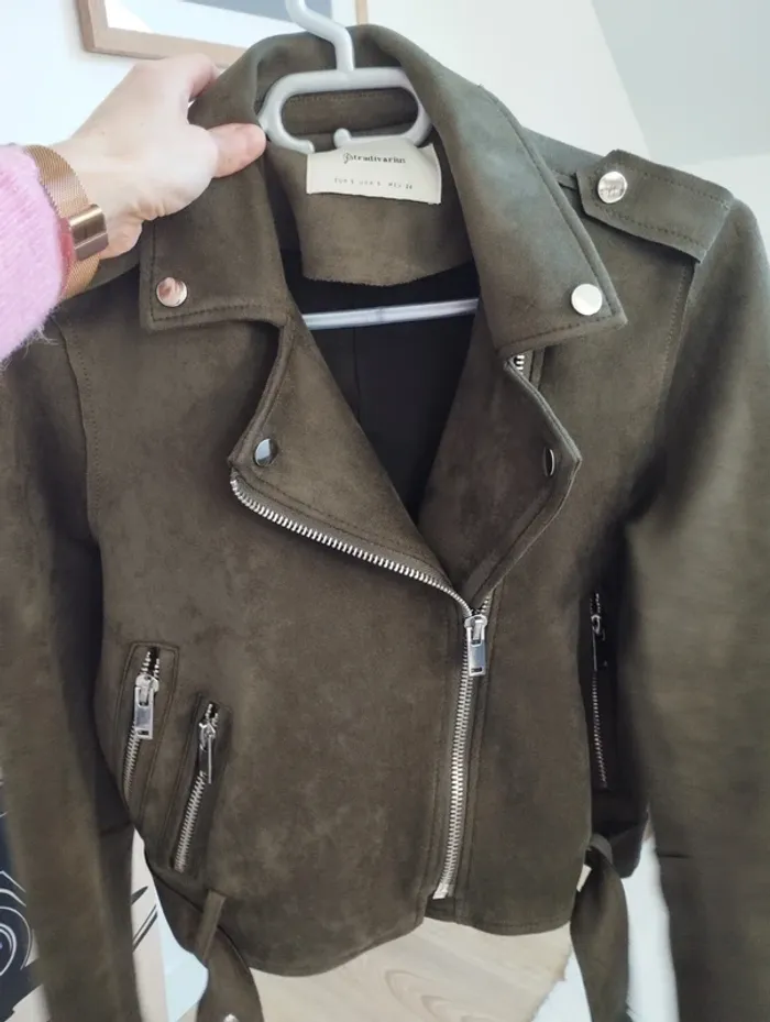 Veste perfecto kaki en suédine stradivarius S - photo numéro 2