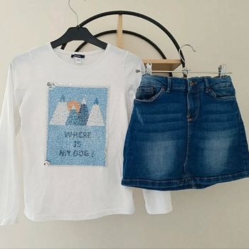 10 ans ensemble Okaïdi Teeshirt et jupe en jean