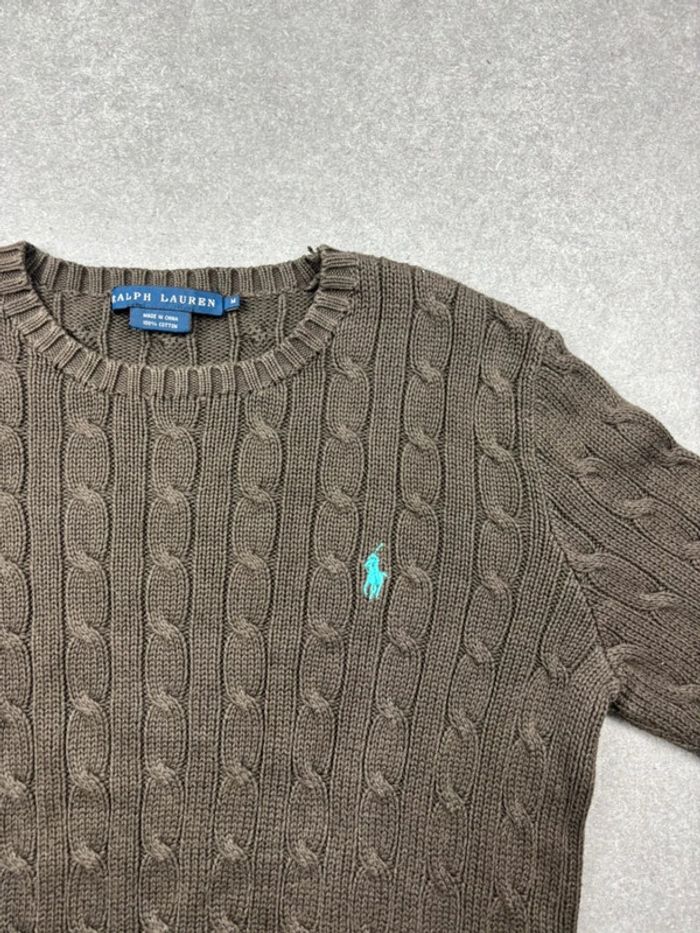 Pull d’hiver torsadé en maille Ralph Lauren marron col rond taille M - photo numéro 4