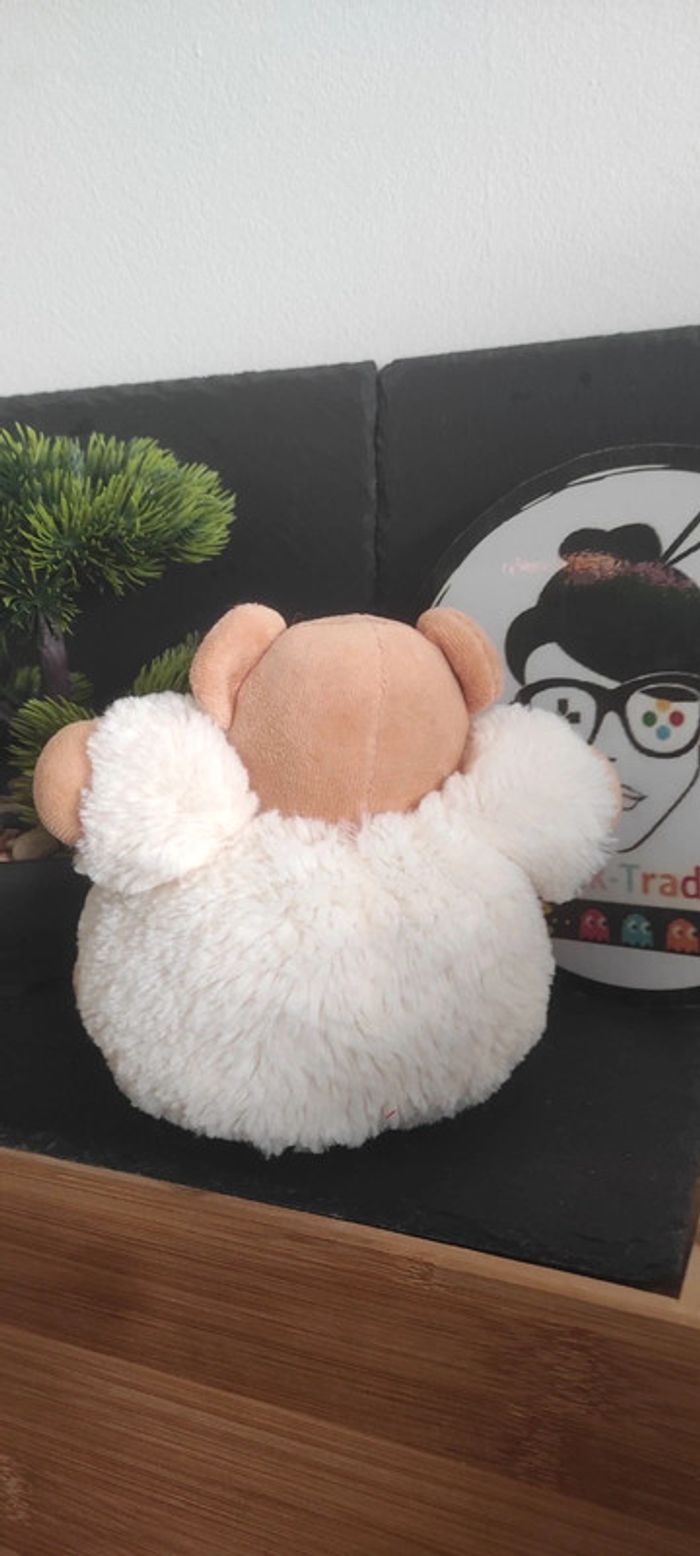 Doudou peluche ours Kaloo fourrure fur blanc marron boule beige crème - photo numéro 2