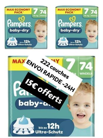 222 couches Pampers taille 7 Baby dry+15 kg lot de 3 paquets 