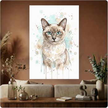 Affiche artistique “Chat aux yeux bleus” aquarelle décoration murale A3 Sans cadre