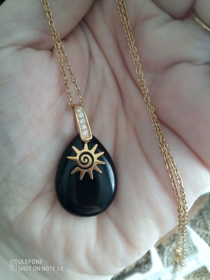 Collier obsidienne pierre naturelle et soleil - photo numéro 3