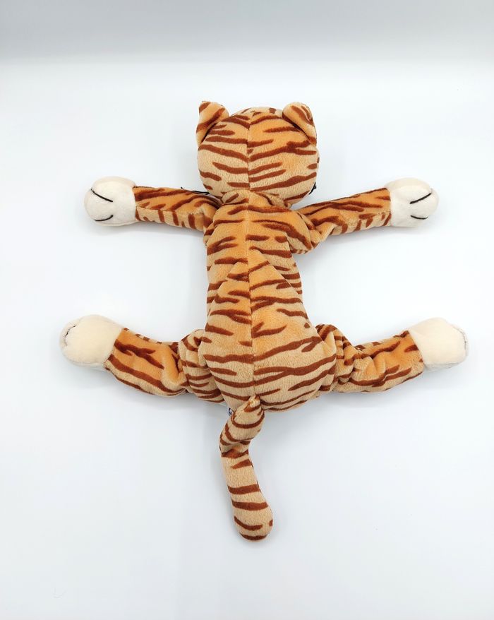 Ancienne Peluche doudou chat tigré marron orange tout mou AJENA rose 26 cm sans la queue - photo numéro 3