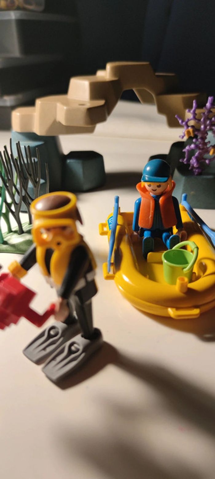 Lot playmobil plongeurs & barque & rochers - photo numéro 3