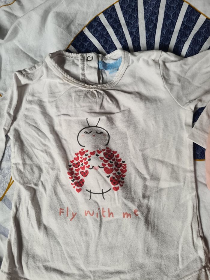 Lot 2 hauts. Tee-shirt. Manches longues. 9 mois. Rose noppies baby. blanc TQF collection - photo numéro 3