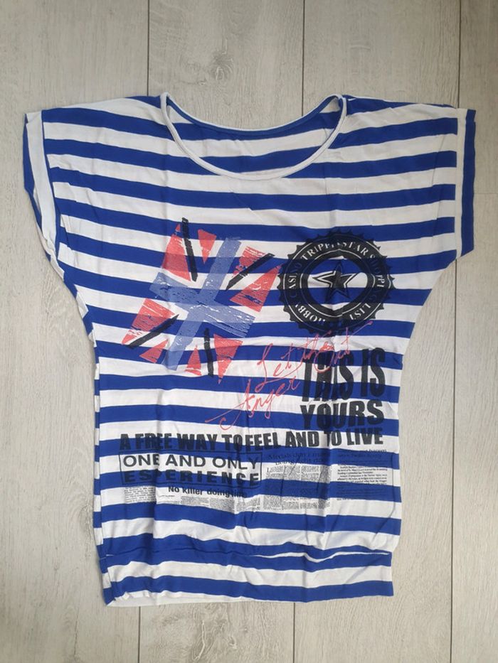 T shirt Anglais Rayé Marin