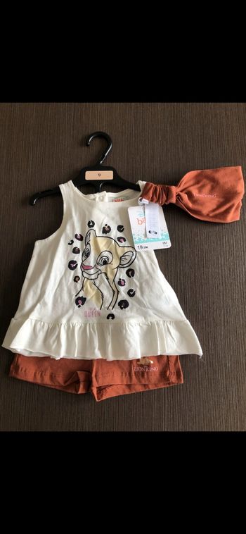 Ensemble short tee-shirt bandeau cheveux disney 71 cm 9 mois 