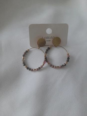 Créoles boucles d oreilles doré et rose neuf avec étiquette