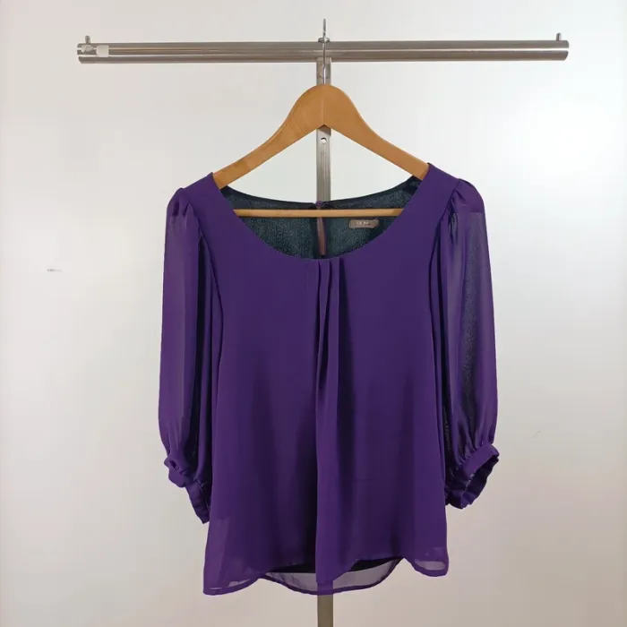 Blouse violette fluide manches bouffantes transparence légère Grain de Malice T38 A1436