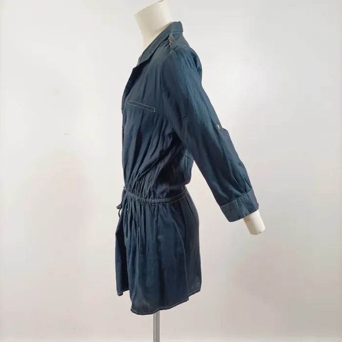 Robe-chemise bleu nuit I.Code 100% coton, manches 3/4, détails dorés élégants A1570 - photo numéro 12