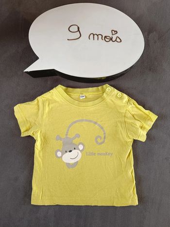 Tee shirt chemise manches courtes Garçon 9 mois Singe Little monkey 100% coton