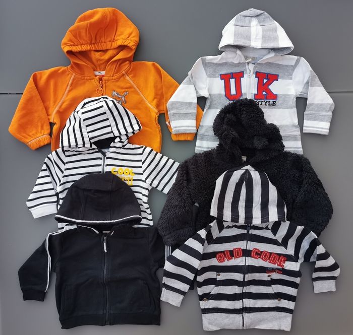Lot de 6 gilets sweat zippés à capuche 12 mois garçon