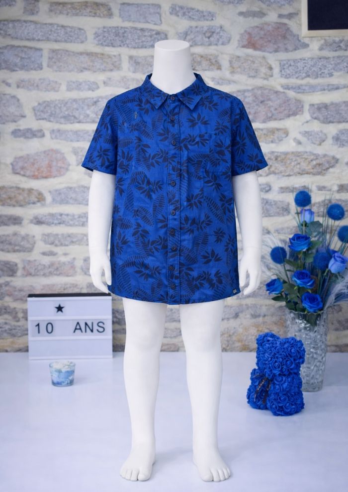Chemise manches courtes tropical bleu marine Garçon taille 10 ans marque Okaidi 🎸