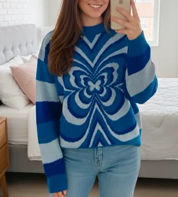 Pull oversize bleu à motif – Jennyfer - Taille S